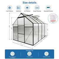 6x8 FT Plant Greenhouse with Sliding Door,Walk-in Polycarbonate Greenhouse with Raised Base and Anchor Aluminum Heavy Duty Greenhouses Kits for Outdoor Backyard in All Season,Black