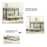 Triple Bunk Bed for 3, Twin over Twin & Twin Bunk Bed with Ladder and Shelf, Can be divided into 3 Beds, Metal Bunk Bed Frame with Safety Rail & Slats Support, No Box Spring Needed, Black