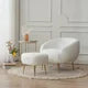 Modern Faux Fur Accent Chair with Ottoman, Teddy Velvet Barrel Chair, Comfy Living Room Armchair Ottoman Set with Gold Metal Legs, Upholstered Flurry Single Sofa Leisure Chair with Footrest, White