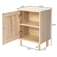 Rattan Nightstand, Rattan Cabinet, Nightstand with Rattan Decorated Door and Solid Wood Legs, End Table with Storage for Bedroom, Living Room, Hallway and Small Spaces, Rustic Natural