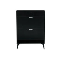 Shoe Cabinet with 2 Flip Drawers and Open Shelf,Free Standing Shoe Racks Storage Cabinet with Metal Legs,Shoe Rack Organizer Entrance Shoe Storage Cabinet Narrow Closet for Entryway Hallway,Black