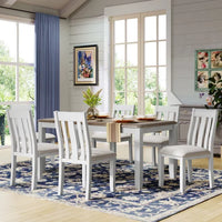 Dining Table Set, Retro Style 7-Piece Dining Room Set with Extendable Table and 6 Upholstered Chairs, Dining Table and Chairs Set, for Kitchen/Restaurant, Brown+White