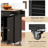 48 Inch Storage Cabinet with 2 Drawers and Open Shelves, Wood Modern Sideboard with 4 Locking Wheels and Wine Rack, Entryway Buffet Side Table Cupboard with Towel Rack for Living Room Kitchen, Black