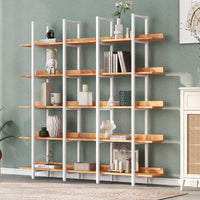 5 Tier Bookshelf, Tall Bookcase Shelf Storage Organizer, Vintage Industrial Book Shelf for Bedroom, Living Room and Home Office, Solid Wood Bookshelf, Metal Frame with MDF Board, Brown+White