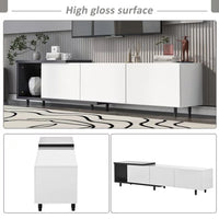 Modern Solid Wood TV Stand - 84.6 Inch Modern Entertainment Center for up to 80 Inch TV Screen - Black TV Cabinet - Glossy & Matt Paint Media Console Table for Media Player, Game Console, White