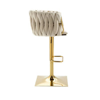 2PCS Height Adjustable Velvet Bar Stools, 360° Swivel Bar Chairs with Woven Back,Upholstered Dining Chairs with Metal Square Base, Side Chairs for Dining Room, Cafe, Pub, Bar Counter