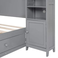 Full Size Platform Bed with 4 Storage Drawers and Bookcase Headboard, Wood Full Bed with All-in-One Cabinet and Shelf, Full Storage Bed Frame for Bedroom, Gray