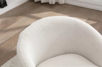 Swivel Barrel Chair, Modern Teddy Fabric Upholstered Accent Club Armchair with Metal Swivel Ring, Comfy Round Single Leisure Sofa Chair for Living Room Bedroom Office Coffee Shop, Ivory