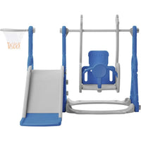 3 in 1 Toddler Slide and Swing Set, Indoor Playground Jungle Gym with Slide & Adjustable Swing & Basketball Hoops & 3-step Ladder, Freestanding Combination Climber Swing Playset Amusement Park, Blue