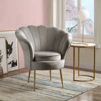 Accent Chair Modern Lounge Chair with Metal Legs and Seashell Back, Tufted Backrest Comfy Chair for Reading Bedroom Living Room, Mid-Century Modern Single Sofa Chair with Armrest, Gray