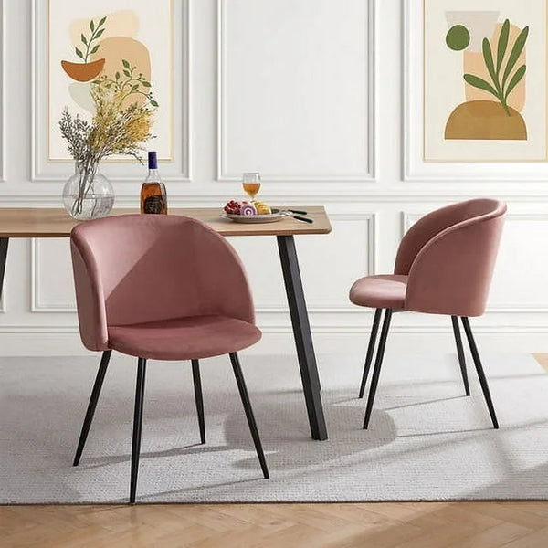 Accent Chairs Set of 2 Velvet Dining Chairs with Barrel Back Faux Fur Armchairs Upholstered Sofa Chairs for Living Room/Home Office/Dining Room (Pink-Velvet)