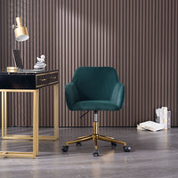 Adjustable Height 360 Revolving Home Office Chair, Soft Velvet Fabric Material Desk Chair with Gold Metal Legs and Universal Wheels, Modern Computer Chair for Indoor, Dark Green
