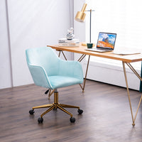 Adjustable Height 360 Revolving Home Office Chair, Soft Velvet Fabric Material Desk Chair with Gold Metal Legs and Universal Wheels, Modern Computer Chair for Indoor, Light Blue