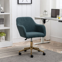 Adjustable Height 360 Revolving Home Office Chair, Soft Wool Fabric Material Desk Chair with Gold Metal Legs and Universal Wheels, Modern Computer Chair for Indoor, Green