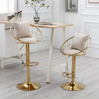 Bar Stools Chairs Set of 2, Velvet Adjustable Swivel Barstool with Gold Metal Base and 2 Pillows, Modern Counter Height Bar Stools with Upholstered Padded for Kitchen Island Pub Office, Off-white