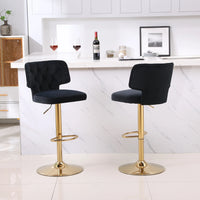 Bar Stools Set of 2, Modern Velvet Swivel Bar Stools Upholstered Adjustable Barstools Counter Height Bar Chairs with Back & Footrest Gold Metal Base, Dining Chairs for Home, Bar, Kitchen Island