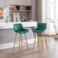 Bar Stools Set of 2, 30inch Velvet Barstool with Golden Metal Footrest, Modern Upholstered Dining Chairs for Home Bar Counter Kitchen, Green