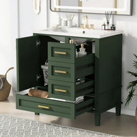 Bathroom Vanity with 30" Resin Sink Combo Set, Bathroom Storage Cabinet with 3 Drawers, A Soft-Close Door, Solid Wood Frame, Green