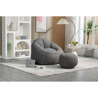 Bean Bag Chair with Ottoman,High Pressure Foam Bean Bag Chair for Adult,Lazy Sofa Chair with Padded Foam Padding,Comfortable Accent Chair for Living Room Bedroom Apartment,Grey