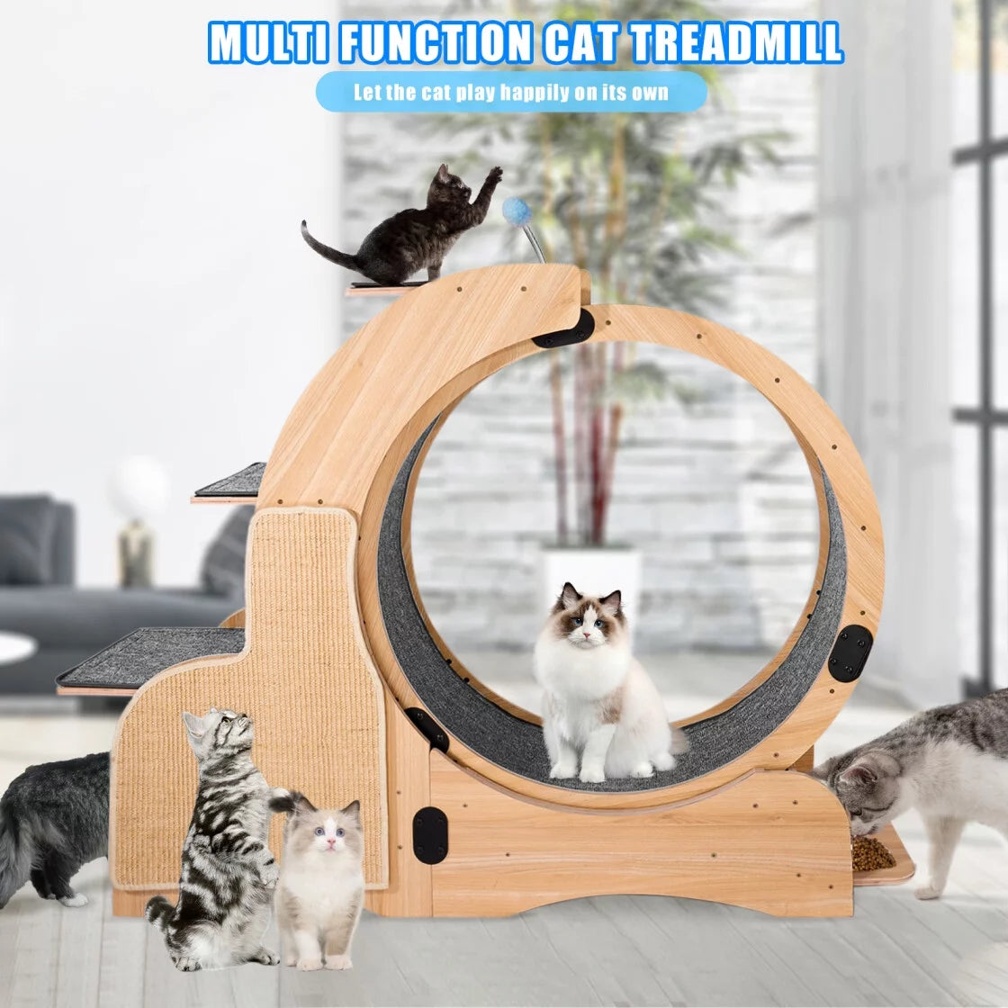 Cat Sports Running Wheel,Cat Exercise Wheel Wood Climbing Frame,Cat Litter Fitness Wheel,Oversized Roller Cat Indoor Activity Center,Large(Right)