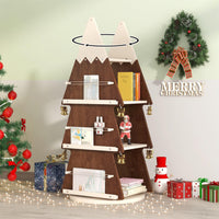 Christmas Rotating Bookshelf,Wooden 4 Tier Storage Rack,360° Display Bookcase Storage Shelves for Study Room,Walnut+Cream