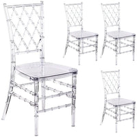 Clear Chairs, Modern Dining Chair Set of 4, Transparent Banquet Ghost Chair, 17.5" High Modern Accent Side Desk Chairs with Nets High-Back, Stacking Dining Chairs for Weddings, Banquets, Events
