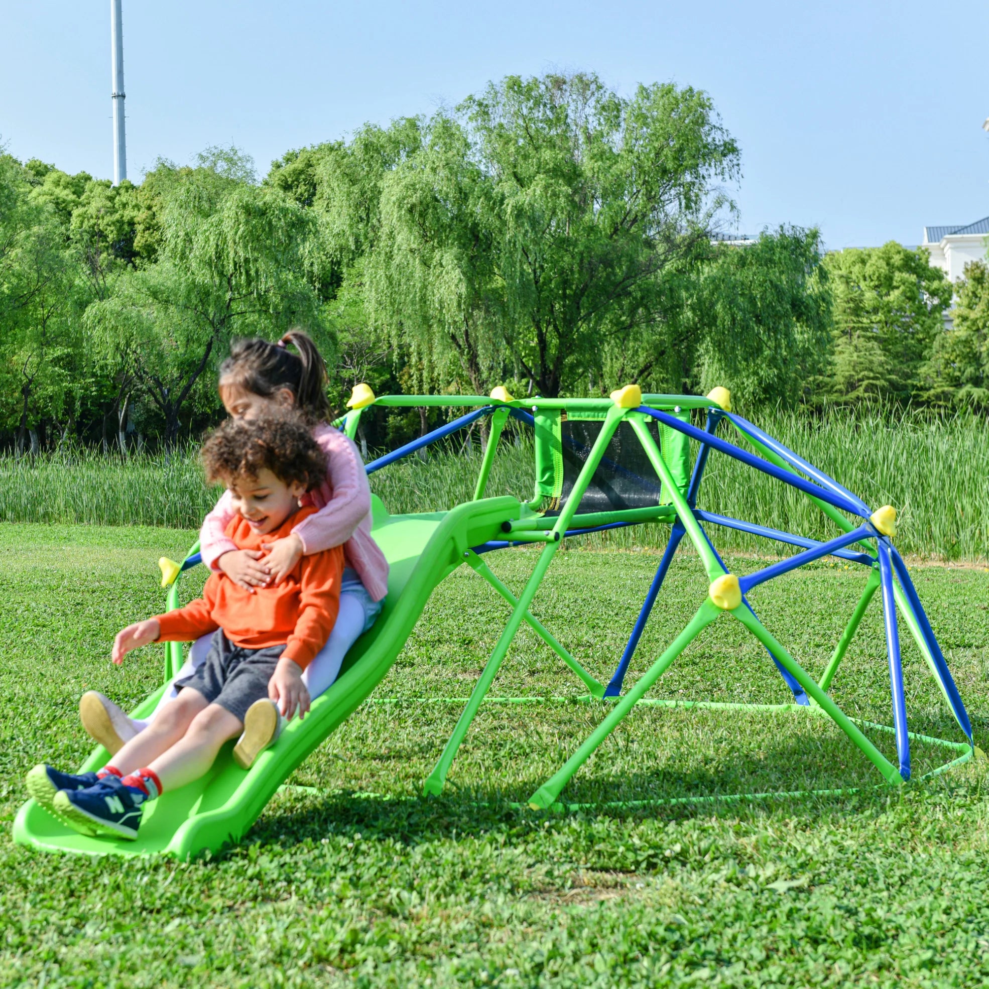 Climbing Dome, Kids Climbing Dome with Slide Set Jungle Gym for 1+ Years Old, 6ft Geometric Playground Dome Climber Play Equipment with 4.6ft Wave Slide, Rust & UV Resistant Steel Supporting 800 LBS