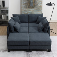 Corduroy Modular Sectional Sofa,Comfortable U Shaped Sofa Couch with Armrest Bags,6 Seat Freely Combinable Sofa Bed for Living Room,Grey