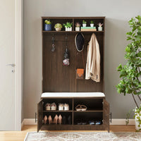 Corner Hall Tree, Entryway Coat Rack with Bench and Shoe Storage, Entryway Organizer Hall Tree with Storage Bench, 4 Hooks and Storage Shelf for Home Office Bedroom