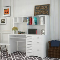 Desktop Computer Desk with Hutch, Bookshelf, Storage, Drawer, Home Office Writing Table, Student Study Laptop Tables Workstation, Wood Desk Bookcase Combination, for Small Space, White