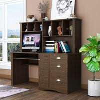Desktop Computer Desk with Hutch, Bookshelf, Storage, Drawer, Home Office Writing Table, Student Study Laptop Tables Workstation, Wood Desk Bookcase Combination, for Small Space, Walnut