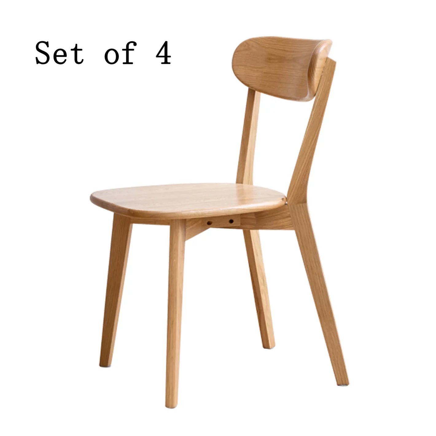 Dining Chair, FAS Grade Natural Oak Solid Wood Living Room Chair with Curved Backrest, Simple Design & 100% Dirt-free Dining Chair, Easy to Clean, 4 Count, Oak