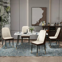 Dining Chair Set of 4, Modern PU Leather Upholstered Dining Room Chairs with High Back and Metal Gold Plated Legs Comfy Accent Chair Breakfast Chairs for Living Room Kitchen Island Bedroom Beige+Brown
