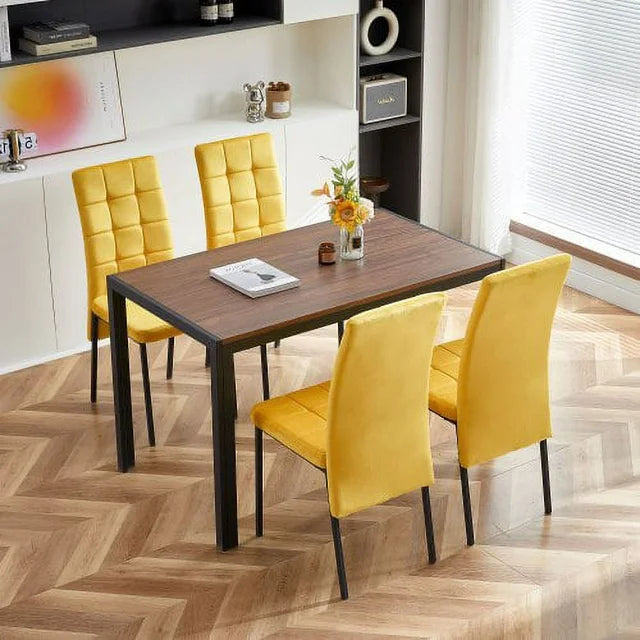 Dining Chairs Set of 4, Upholstered Dining Room Chairs with Black Legs, Modern Velvet Chair Accent Side Chairs for Kitchen Living Room (4 pieces-Yellow)