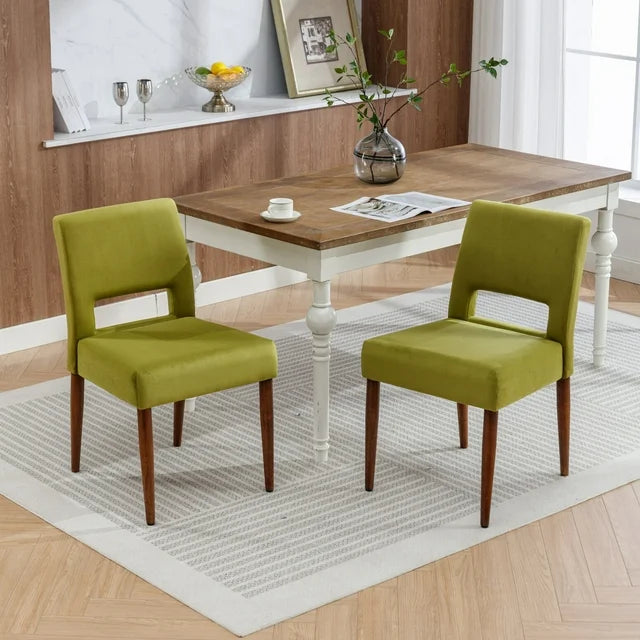 Dining Chairs Set of 2, Velvet Accent Chairs with Solid Woood Legs, Upholstered Armless Parsons Chairs for Kitchen Dining Room Living Room, Green