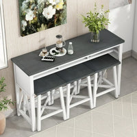 Dining Table Set for 3, Farmhouse Counter Height 4-Piece Dining Table Set with Functional Storage, 60" Console Kitchen Table Set with 3 Stools for Small Places Dining Room,White+Gray