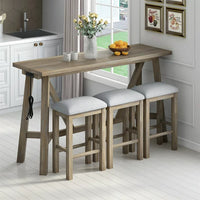 Dining Table Set for 3,Multipurpose Home Kitchen Dining Bar Table Set with 3 Upholstered Stools,Home Kitchen Furniture,4 Piece Dining Sets,Natural Wood Wash