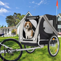Dog Bike Trailer, Heavy Duty Pet Bike Trailer with 3 Zipper Doors, 2 Whells, Safety Flag, Breathable Mesh Windows, Easy Folding Bicycle Trailer for Medium and Small Sized Pets, Gray