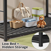 L-Shaped Triple Twin Size Bunk Bed, Metal Bunk Bed with Built-in Ladder, Heavy-Duty Bunk Bed Frame with with Safety Guardrails, No Spring Box Needed, Black