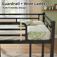 L-Shaped Triple Twin Size Bunk Bed, Metal Bunk Bed with Built-in Ladder, Heavy-Duty Bunk Bed Frame with with Safety Guardrails, No Spring Box Needed, Black