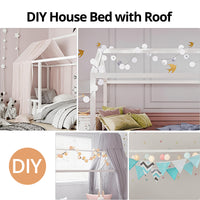 Queen Size Montessori Floor Bed Frame with Slats and Fence, Wooden House Bed for Boys Girls Bedroom, White