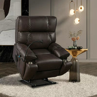 Electric Power Lift Recliner Chair Sofa, Leather Recliner Chair with Massage and Heat, Lay Flat Lift Sleeping Chair with Adjustable Phone Holder, Side Pockets and Cup Holders for Elderly Adults