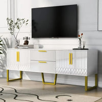 Entertainment Center with Storage for TVs up to 75 Inches, Modern TV Stand with Drawers and Cabinets, Wood TV Console Table with Golden Metal Legs for Living Room Bedroom, White