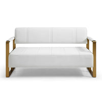 Faux Leather Loveseat Sofas for Living Room, Small Sofa Couches for Small Spaces Bedroom with Solid Wooden Frame and Padded Cushion, Mid Century Decor Love Seats Furniture for Office (White)
