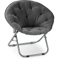 Folding Saucer Chair with Metal Frame and Ergonomic Seat, Portable Moon Chair with X-Shape Tube and Soft Fabric Comfy Lounge Room Chairs for Bedroom Living Room Courtyard