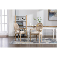 French Country Dining Chairs Set of 2,Solid Wood Frame Antique Painting Linen Fabric Accent Chair,Tufted Upholstered Rattan Back Vanity Chair Armchair