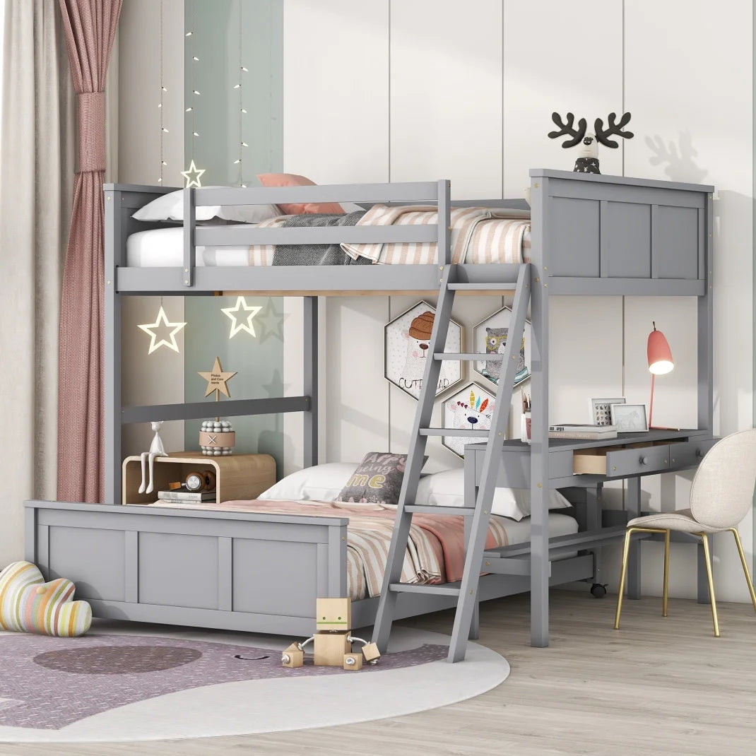 Full Over Full Bunk Beds with Desk and Drawers Wood Full Size Loft Be tripletreebrands