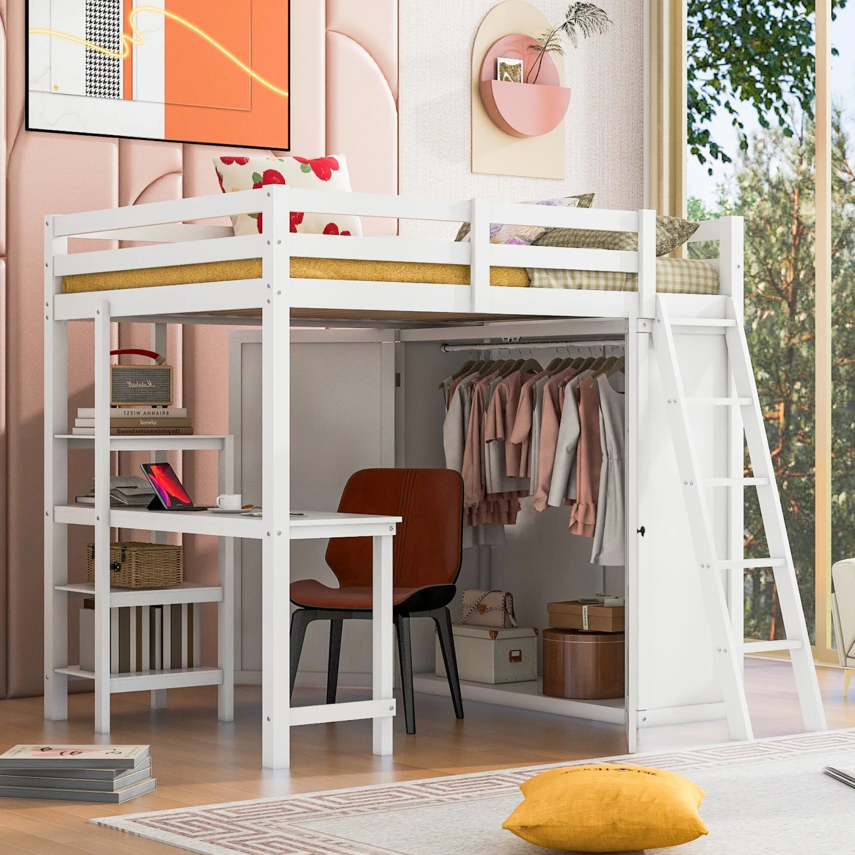 Girls white loft bed hot sale
