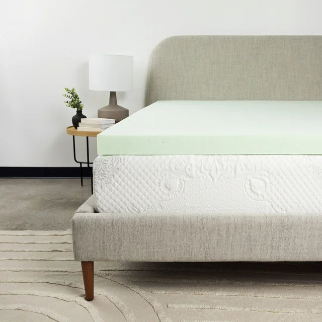 Full Size Mattress Topper with Plush Memory Foam Surface, 74"L*52"W*3"H, Light Green