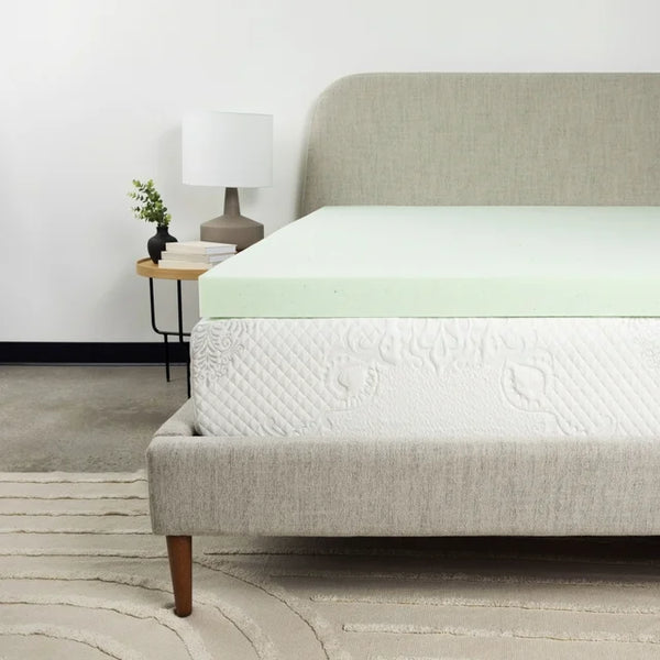 Full Size Mattress Topper with Plush Memory Foam Surface, 74"L*52"W*3"H, Light Green